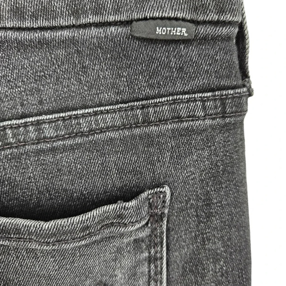 MOTHER The Looker Cropped Jeans Night Hawk Black Mid Rise Raw Hem Denim - Picture 4 of 8